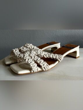 Angel Alarcon off white Braided Strap Block Heel Sandals - Women's size 39.